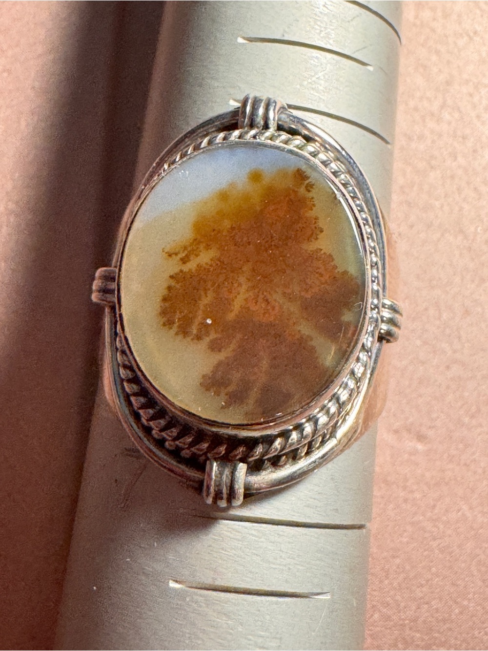 Handcrafted Brown Dendritic Agate Sterling Ring - Unbranded
